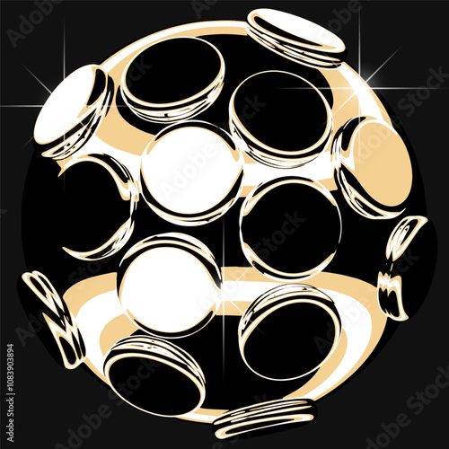 Isoleted vector element in liqud metal, glossy gold. Premium decorative 3D composition. photo