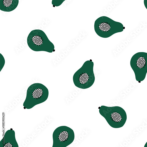 Seamless pattern with green papaya fruit