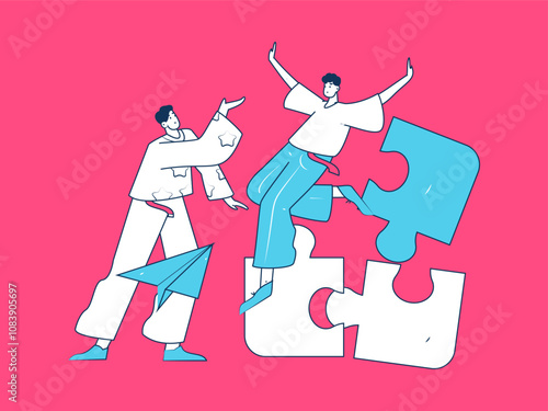 Flat vector illustration of business people operating work scene
