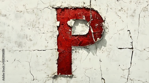 Bold red letter P on a cracked white background, creating a grunge effect photo