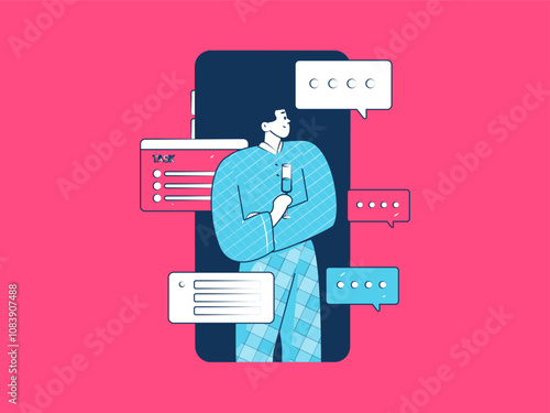 Flat vector illustration of business people operating work scene
