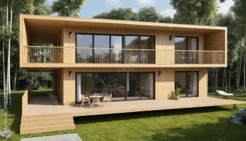 Carbon-neutral prefab housing with bamboo frames photo