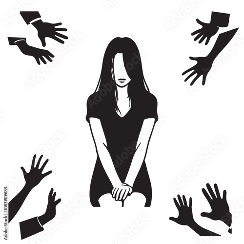 Women harassment silhouette vector. victim of sexual violence concept vector design. Stop violence against women vector design.  