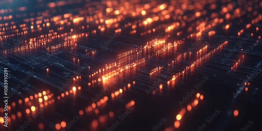 Obraz premium Binary code inspired global network with nodes and digital grids,space for text