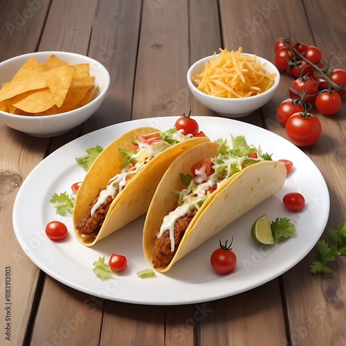 Delicious Tacos with cheese tomato fried Served with fresh vegetables