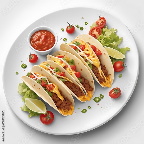 Delicious Tacos with cheese tomato fried Served with fresh vegetables