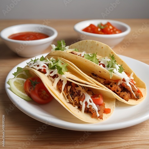 Delicious Tacos with cheese tomato fried Served with fresh vegetables