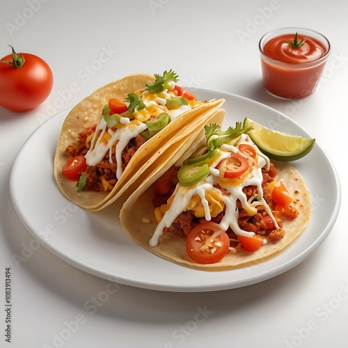 Delicious Tacos with cheese tomato fried Served with fresh vegetables