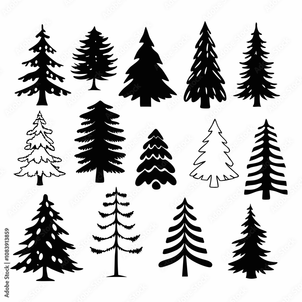 Obraz premium Christmas Tree silhouette, tree silhouette , christmas tree silhouette vector 