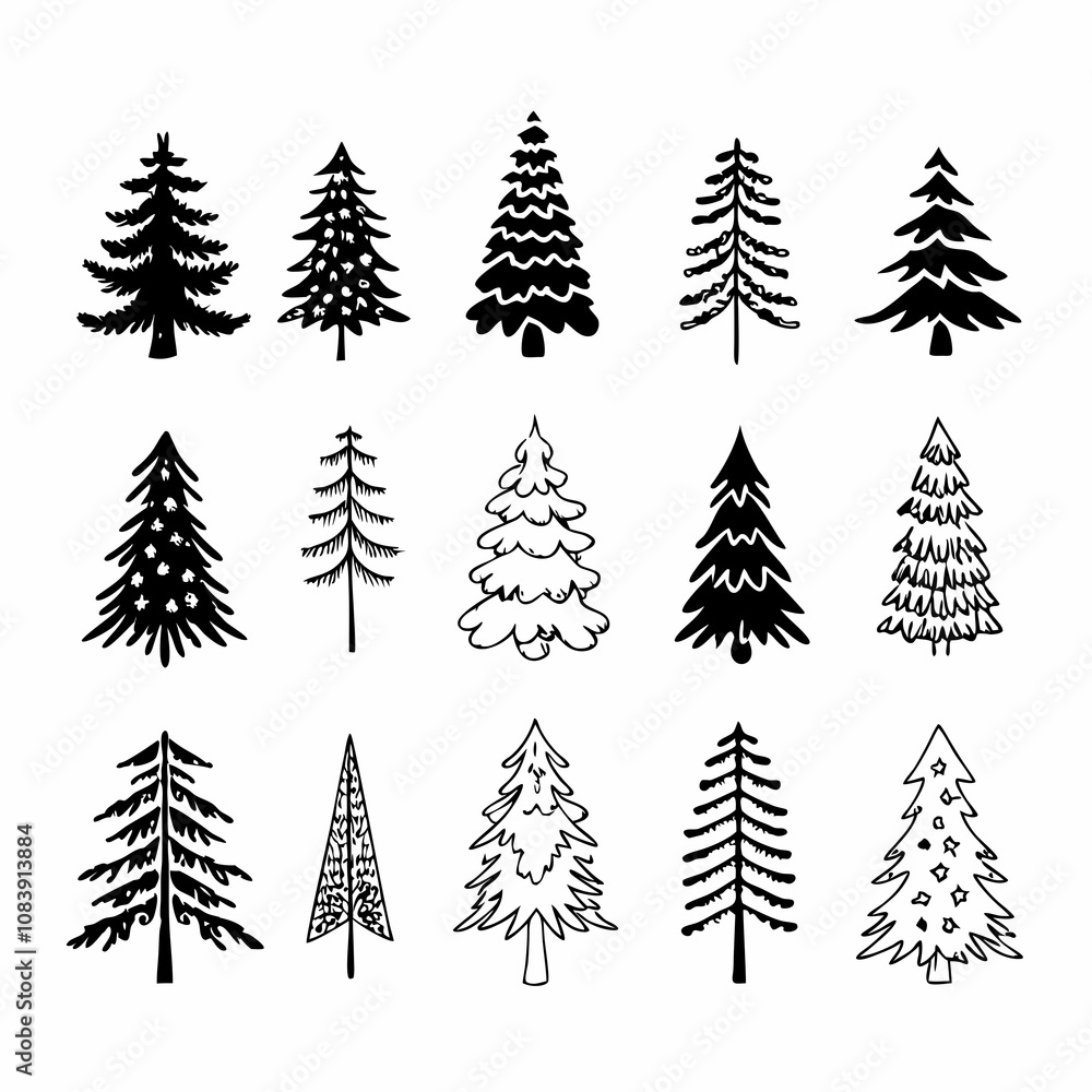 Fototapeta premium Christmas Tree silhouette, tree silhouette , christmas tree silhouette vector, christmas tree