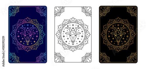 Tarot card with Capricorn zodiac style. Simple line art style.
