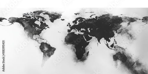 Abstract world in grayscale with color highlights on key trade hubs,space for text