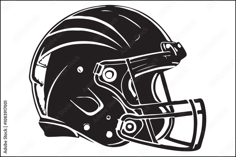 Fototapeta premium Football Helmet Silhouette, American Football Helmet, Sports Helmet Silhouette, Football Art Design, Helmet Clipart, Football Helmet Outline, Football Equipment Graphic, Sports Silhouette Clipart, 
