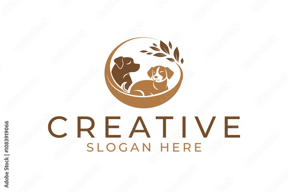 Fototapeta premium creative dogs with leaves logo