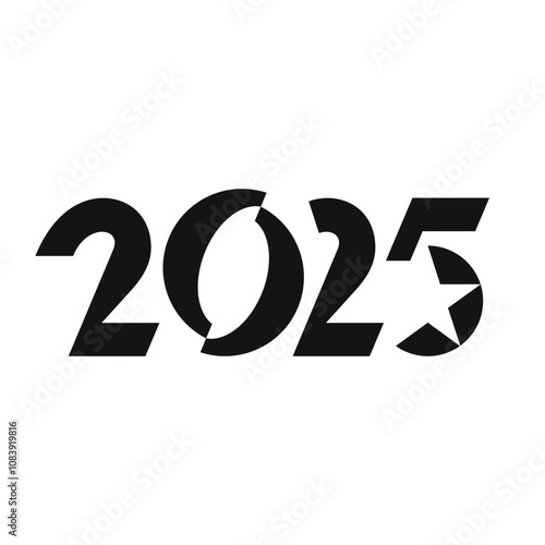 Modern 2025 logo design with a minimalistic text style and bold, outlined numbers. A sleek, vector ogotype perfect for New Year celebrations, invitations, promotional materials, and digital media photo