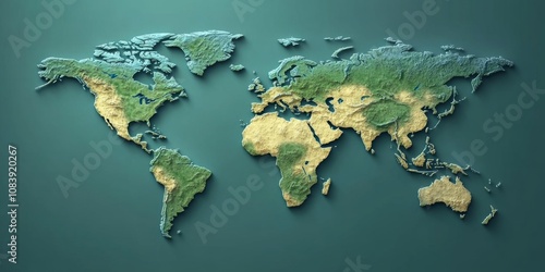 Simplified world map with clusters symbolizing population density,space for text