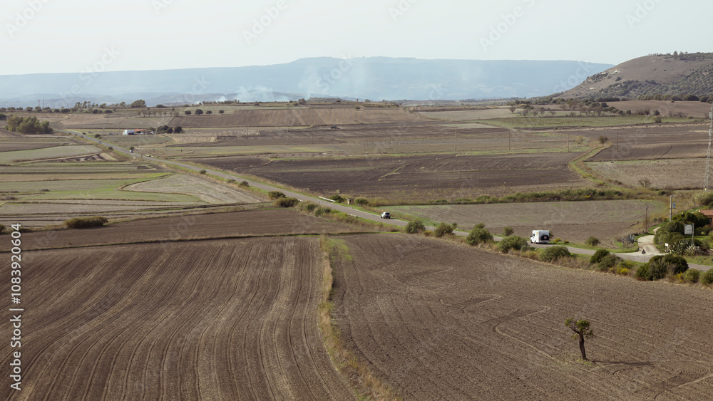 Obraz premium Rural landscape. Field lines. Background