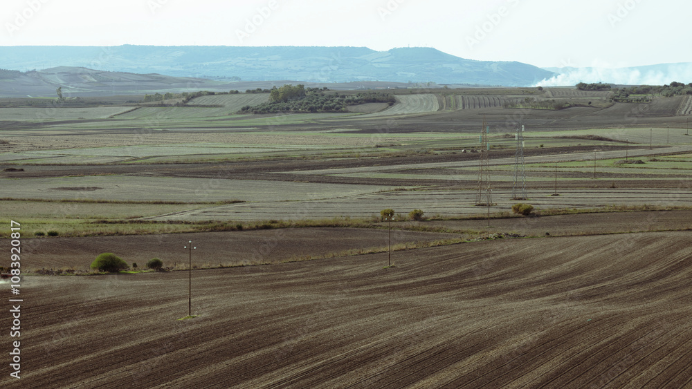 Obraz premium Rural landscape. Field lines. Background