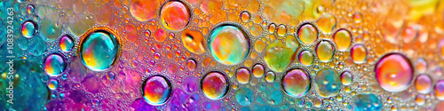 A close-up of colorful bubbles on the surface of a watering hole, in the African savanna. photo