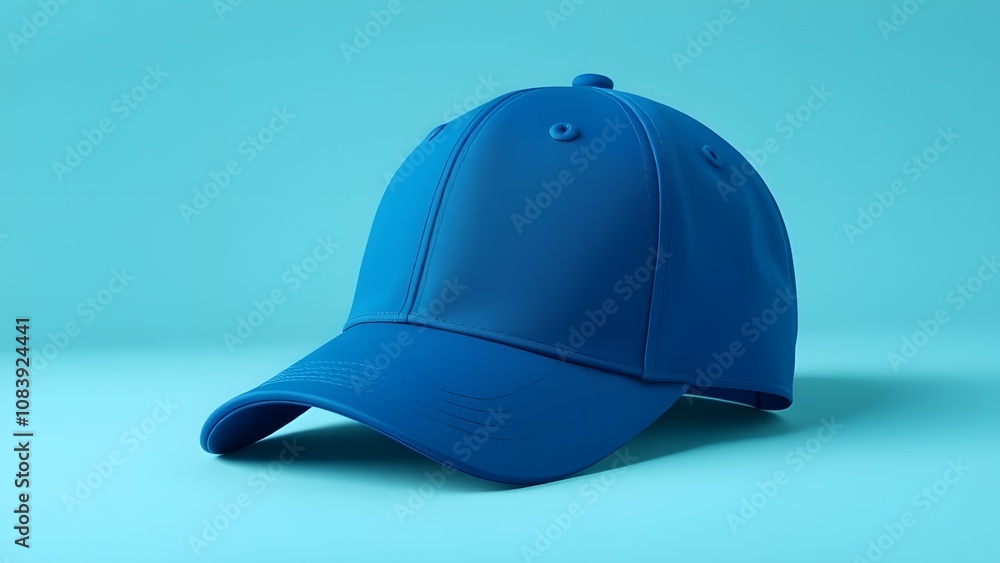 Fototapeta premium Plain blue baseball cap mockup isolated on blue background 