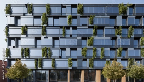 Solar panel integrated building facades with sustainable design photo