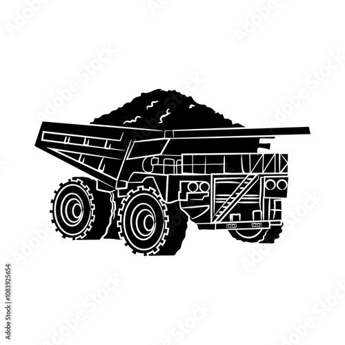 Dump Truck Silhouette, Heavy Mining Equipment Vector