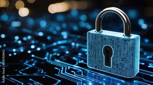 Wallpaper Mural A digital padlock on a circuit board background, symbolizing cybersecurity and data protection. Torontodigital.ca