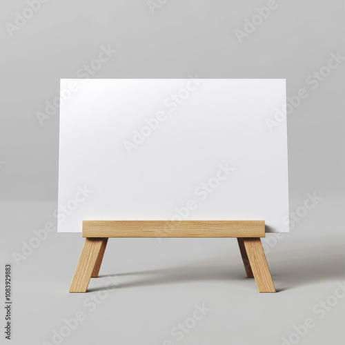 Vector 3D realistic white and black horizontal A4 and A5 blank paper sheets or cards on a wooden holder stand. Design template for mockups, menu frames, and booklets. Acrylic tent card. Front view.