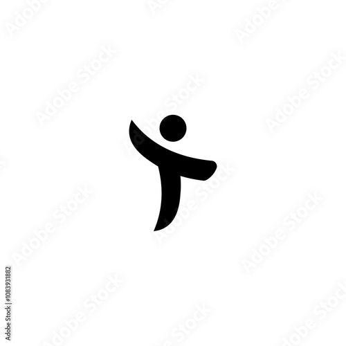 Abstract Initial Letter T Related Logo. Black Geometric Shape Human Symbol Isolated on White Background. Can be used for Business and People Logo. Flat Vector Logo Design Template Element.
