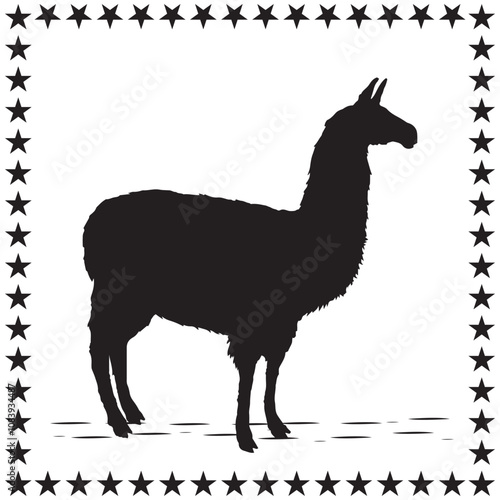 Llama Silhouette Vector Cute Llama With Round Star On White Background