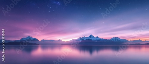 Wallpaper Mural serene landscape with mountains and a colorful sunset reflecting on calm water Torontodigital.ca