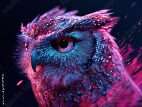 vibrant owl with striking colors and detailed feathers photo