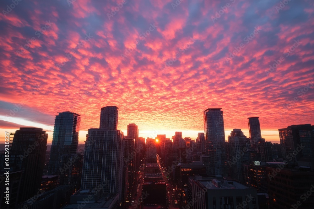 Fototapeta premium stunning sunset over a city skyline with dramatic clouds