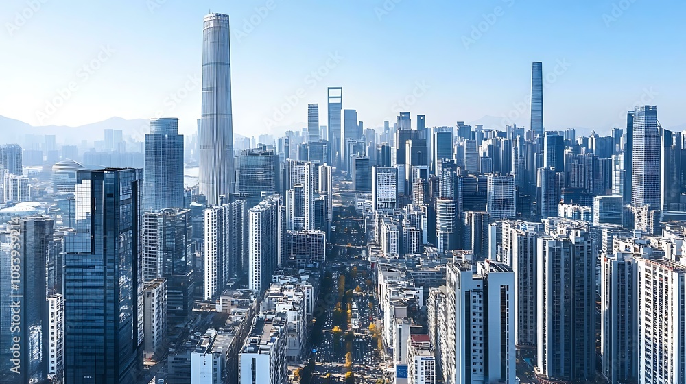 Obraz premium Modern City Skyline View High Angle