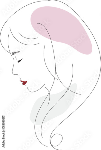 女, ファッション, 髪の毛, 顔, 美しさ, ベクター, イラスト, デザイン, モデル, 人, 淑女, マダム, 人物, グラフィック, 考える, 閉じる, 目, 線画, シンプル, 植物, 女性, 美しい, 口紅, 唇, 化粧, ルージュ