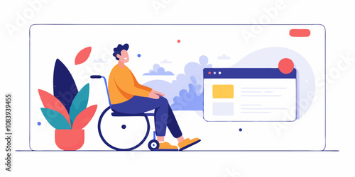 Inclusive web design concept with wheelchair user exploring online content