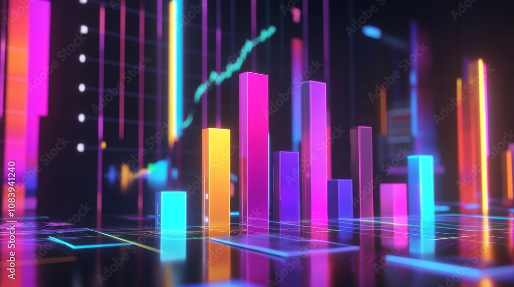 custom made wallpaper toronto digitalAbstract Digital Data Visualization with Colorful Neon Bars and Lines Representing Financial Market Trends and Analytics in Modern Business Environment