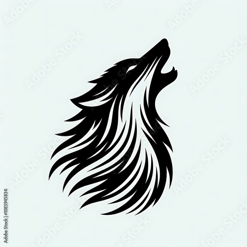 Stylized black wolf head howling, vector illustration. photo