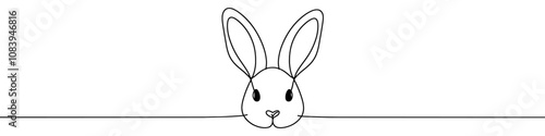 Minimalist vector illustration depicting a rabbit with its long ears drawn with one single continuous line