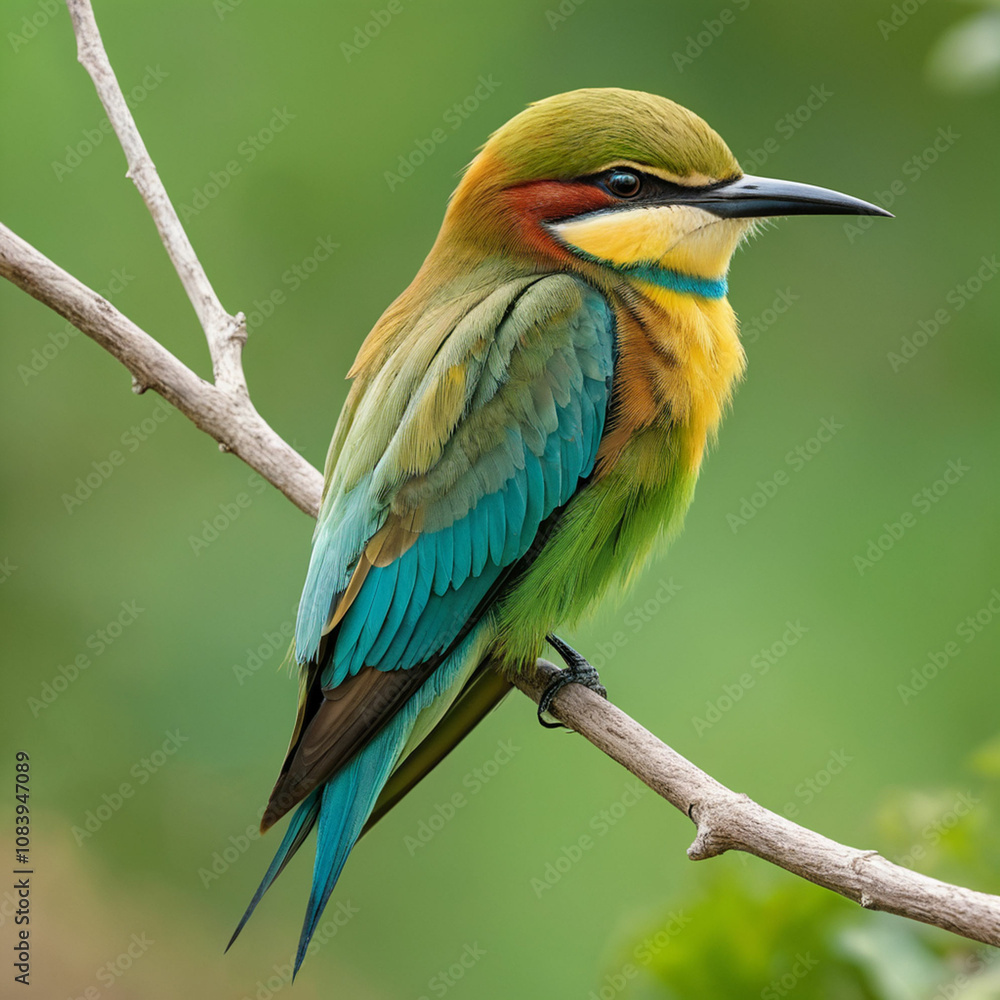 Obraz premium The bee-eater, with vivid green, yellow, and blue feathers,