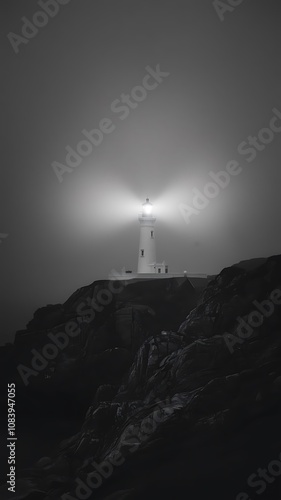 Wallpaper Mural Monochrome lighthouse beacon shining bright on a rocky coastal landscape

 Torontodigital.ca