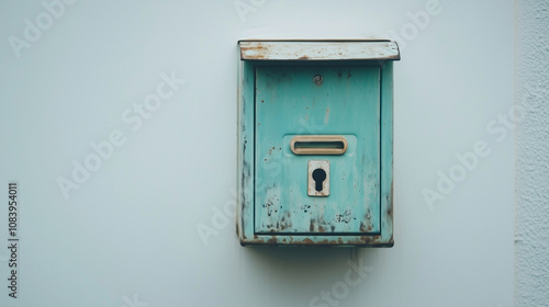 A blue mailbox with a keyhole photo