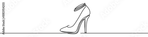 Elegant high heels shoes are drawn with one continuous line on a white background. Minimalist and fashionable illustration