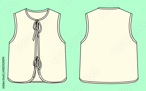Ladies ecru colour quilted gilet vector flat sketch outline vector fashion illustration template.