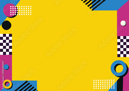 Yellow background geometric retro full color with 90s style
