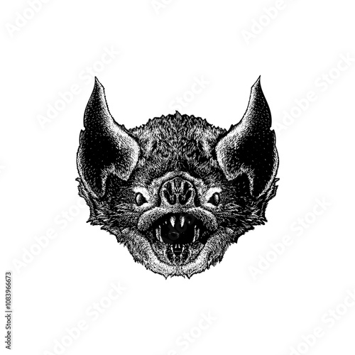 vampire bat head hand drawing vector isolated on background.