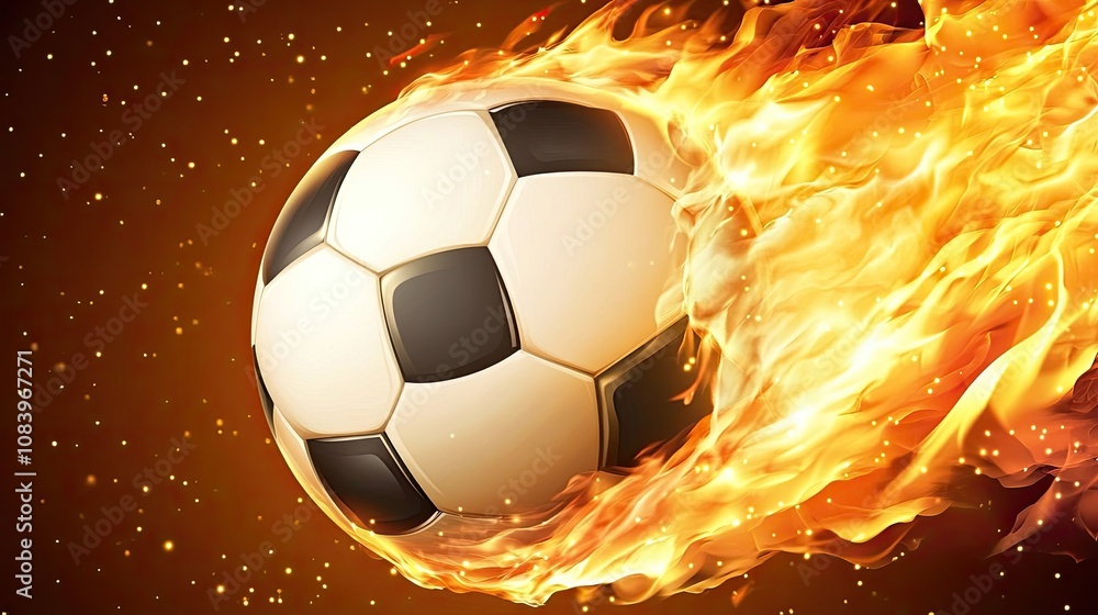 Fototapeta premium Here's a and keyword list suitable for stock photo submission.. Fiery soccer ball in motion.