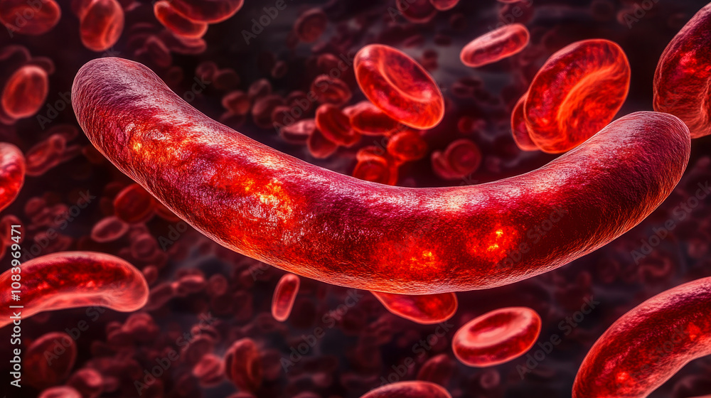 Fototapeta premium Sickle Cell Anemia Illustration with Normal and Abnormal Hemoglobin Structures