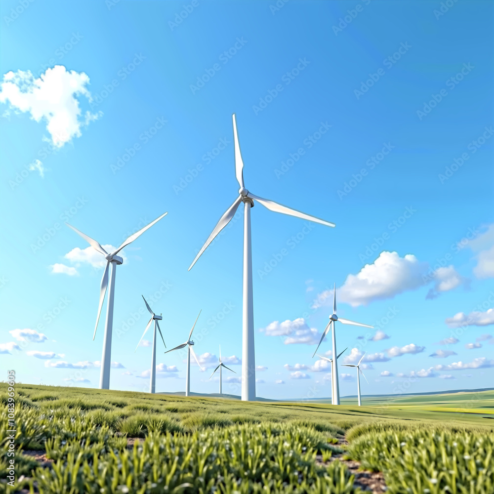 Fototapeta premium A Row Of White Wind Turbines