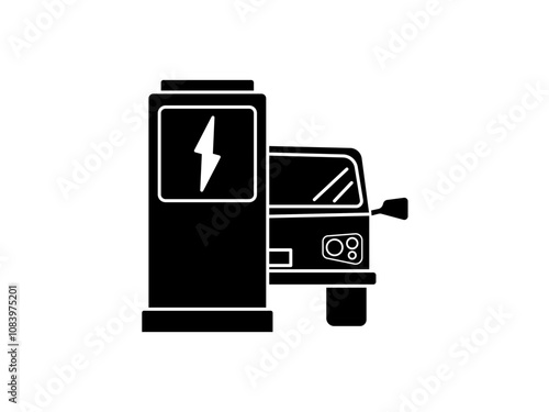 EV charging station linear icon. Place to charge battery of electromobile. Natural fuel. Thin line customizable illustration. Contour symbol. Vector isolated outline drawing. Editable stroke